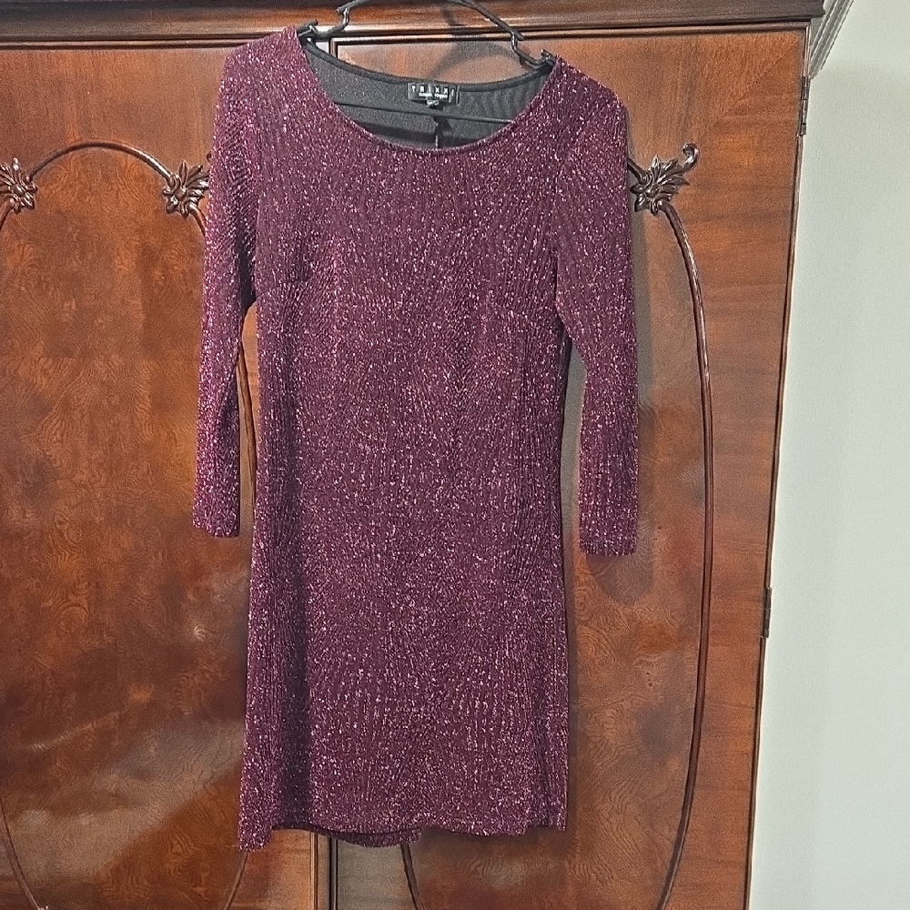 H&M Sparkling Burgundy Long Sleeve Dress